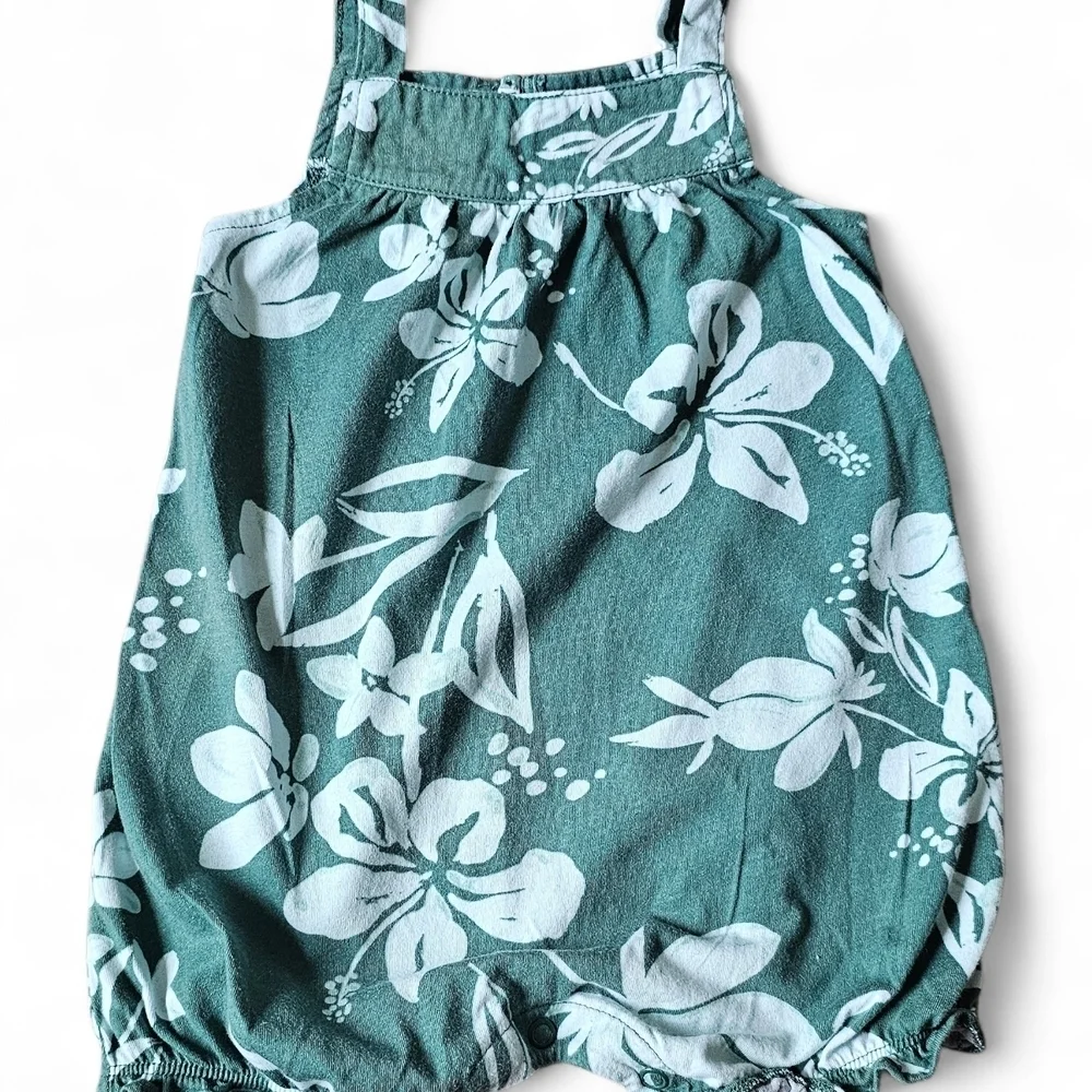 Carter's Baby Girl Floral Romper Set Coral Pink & Teal Green Size 12 Months